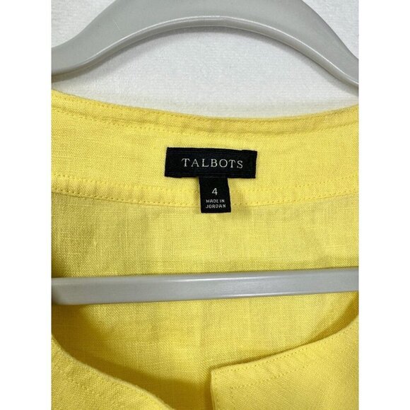 Talbots Sleeveless 100% Linen Top Size 4 Dandelion Yellow Bow Accent Split Neck - Picture 5 of 9